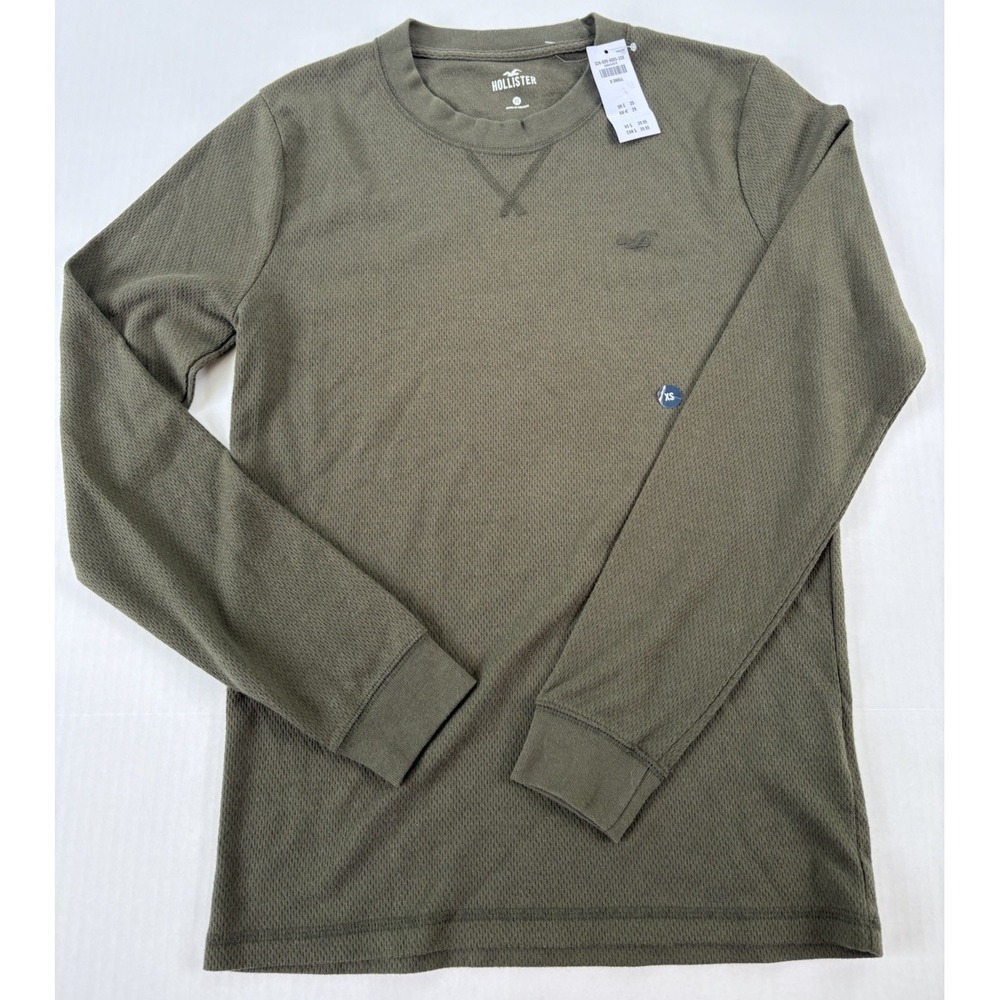 Hollister Mens Olive Green Waffle Knit Thermal Top with Logo XS  NWT